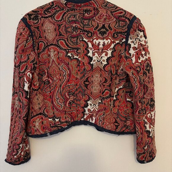 Anthropologie Paisley Quilted Jacket – Boho Lightweight Layer –Red/NAVY – VGUC - Picture 4 of 8